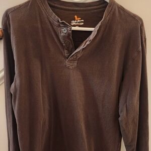 Men Field & Steam long sleeve T-shirt Buttoned Neck Medium Brown